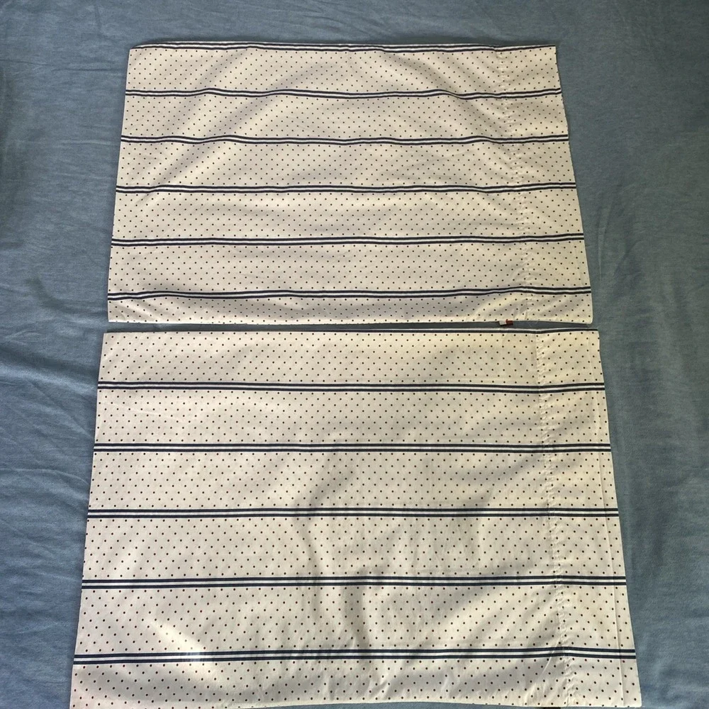 2-Tommy Hilfiger Blue Stipes Red Dots Cotton /Poly Blend Standard Pillowcases